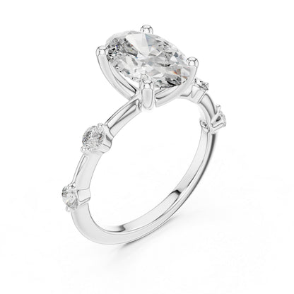 Oval & Round Lab-Grown Diamond Solitaire Ring in 18K Rose Gold – Pure Carat