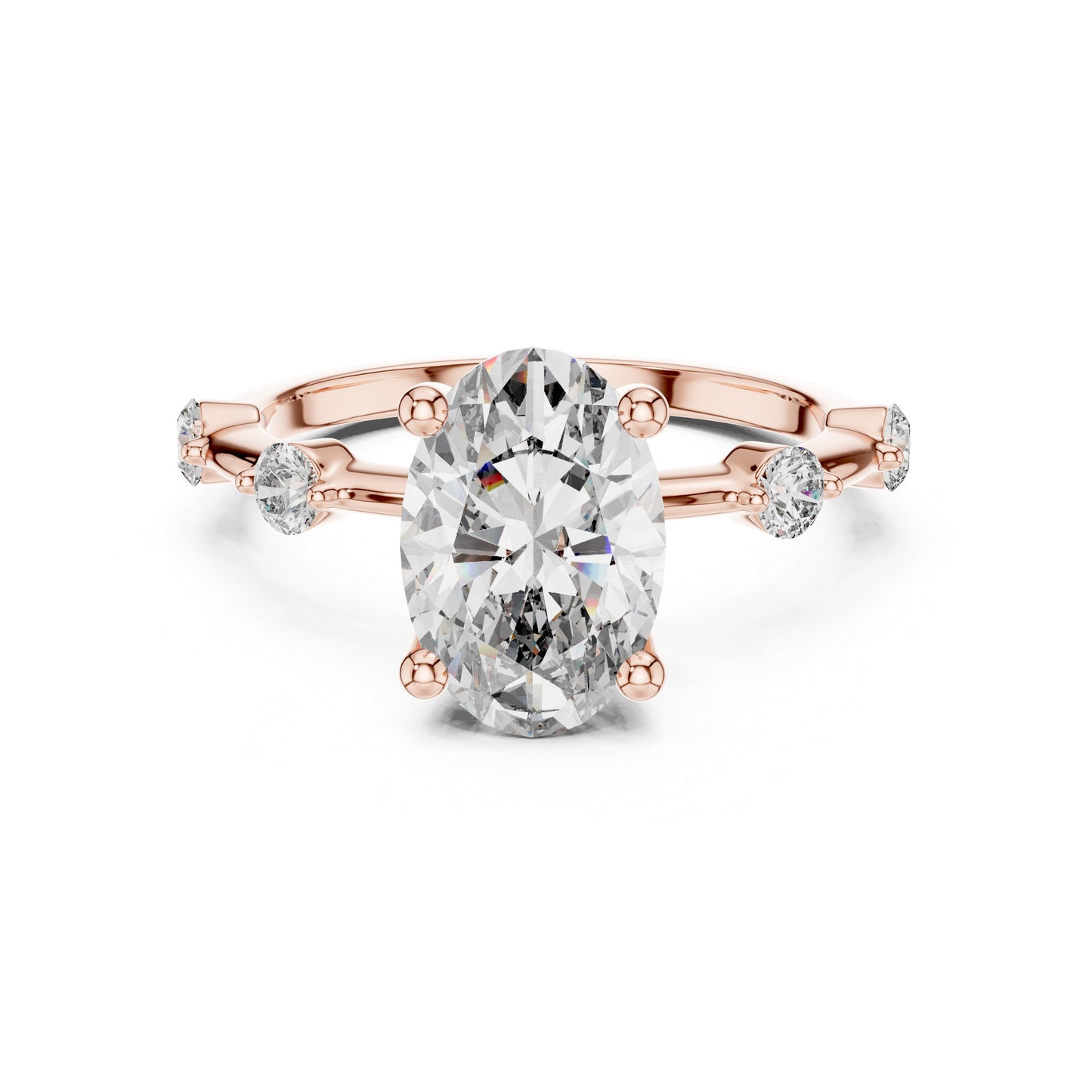 Oval & Round Lab-Grown Diamond Solitaire Ring in 18K Rose Gold – Pure Carat