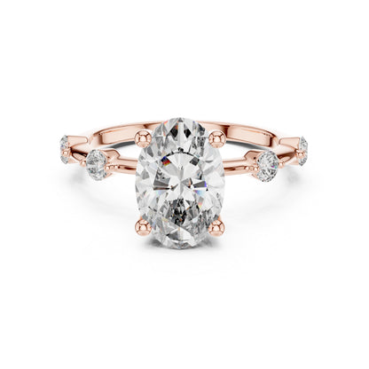 Oval & Round Lab-Grown Diamond Solitaire Ring in 18K Rose Gold – Pure Carat