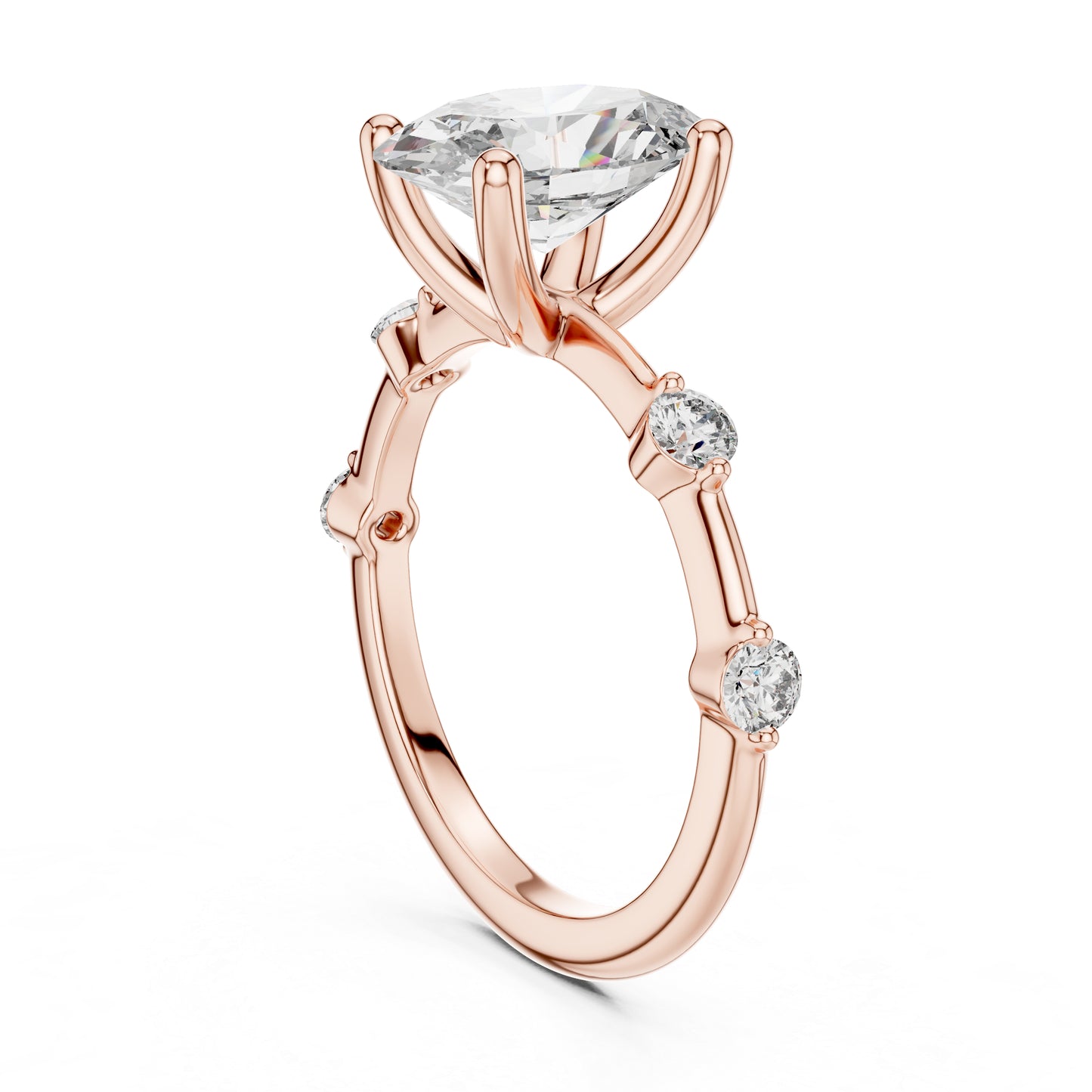 Oval & Round Lab-Grown Diamond Solitaire Ring in 18K Rose Gold – Pure Carat