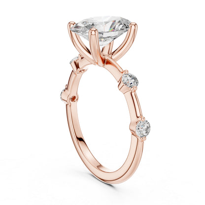 Oval & Round Lab-Grown Diamond Solitaire Ring in 18K Rose Gold – Pure Carat