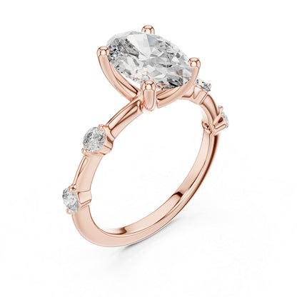 Oval & Round Lab-Grown Diamond Solitaire Ring in 18K Rose Gold – Pure Carat