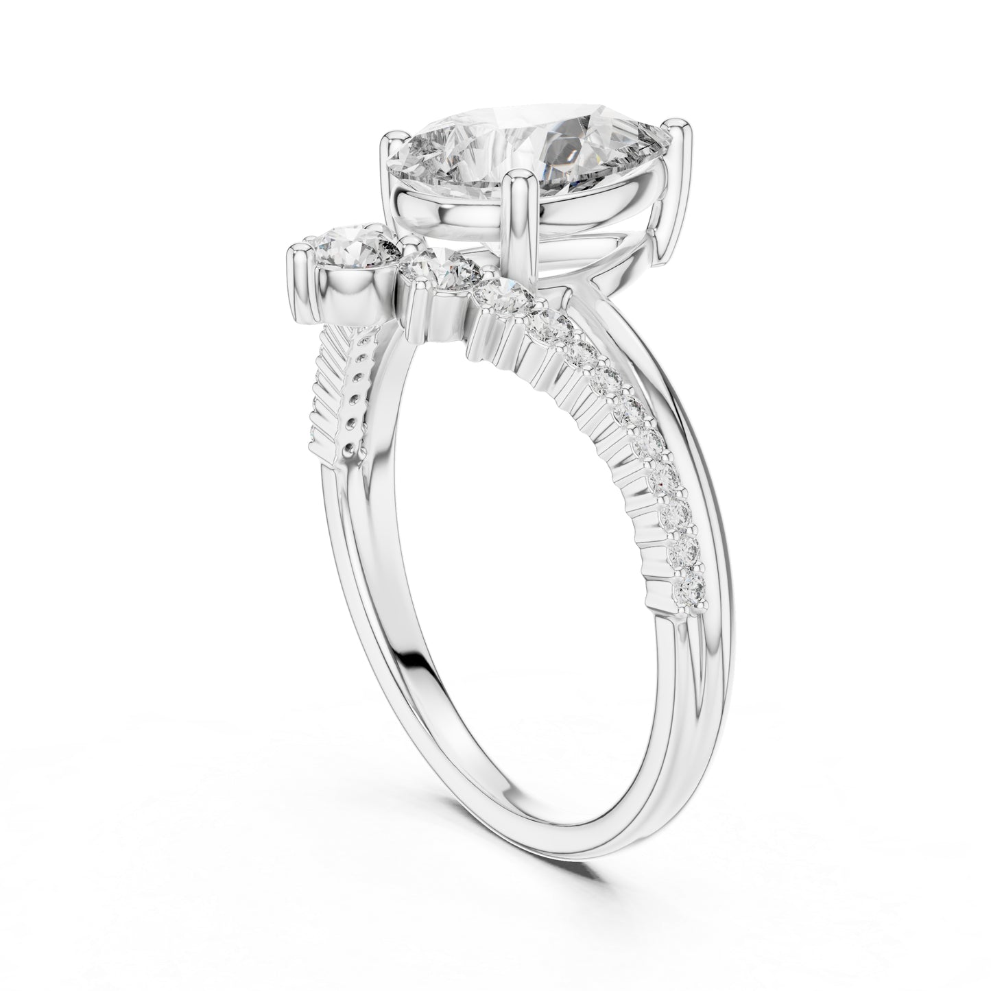 18K White Gold Oval & Round Lab-Grown Diamond Ring for Women – Pure Carat