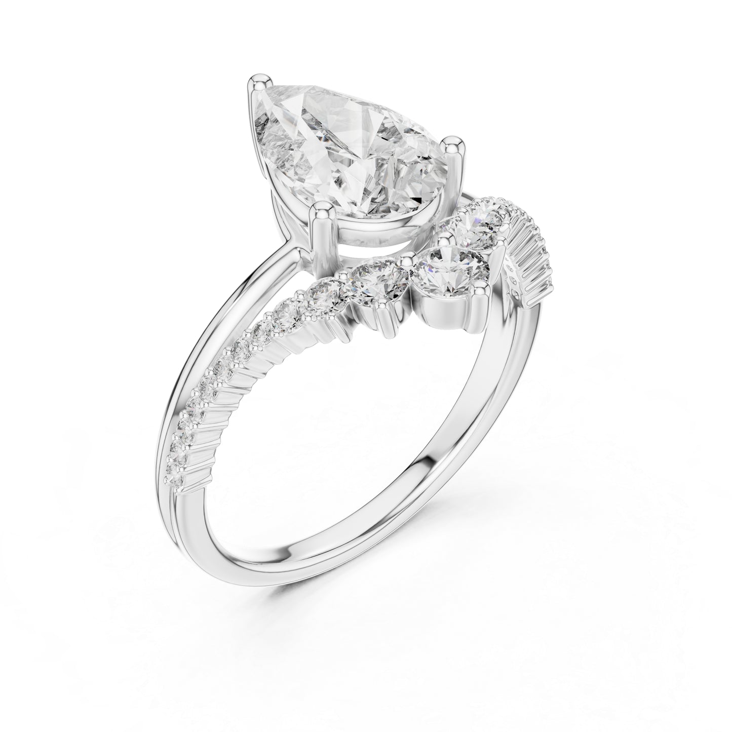 18K White Gold Oval & Round Lab-Grown Diamond Ring for Women – Pure Carat