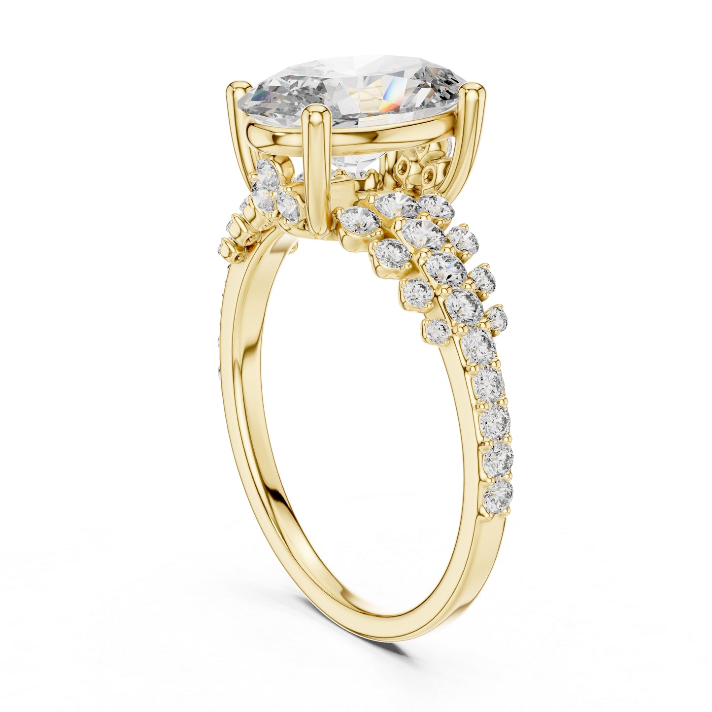 Pure Carat 14K Yellow Gold Stud Ring with Oval & Round Lab-Grown Diamonds – Daily Wear
