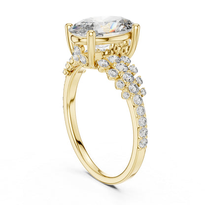 Pure Carat 14K Yellow Gold Stud Ring with Oval & Round Lab-Grown Diamonds – Daily Wear