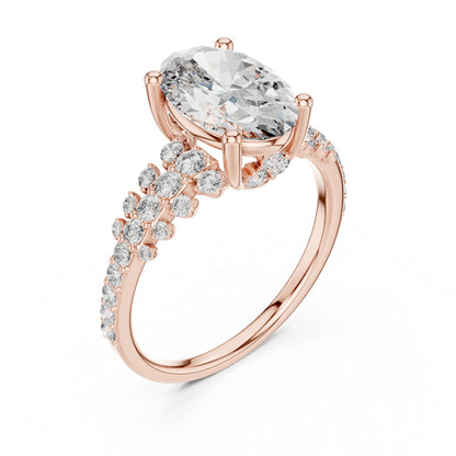 Pure Carat 14K Yellow Gold Stud Ring with Oval & Round Lab-Grown Diamonds – Daily Wear