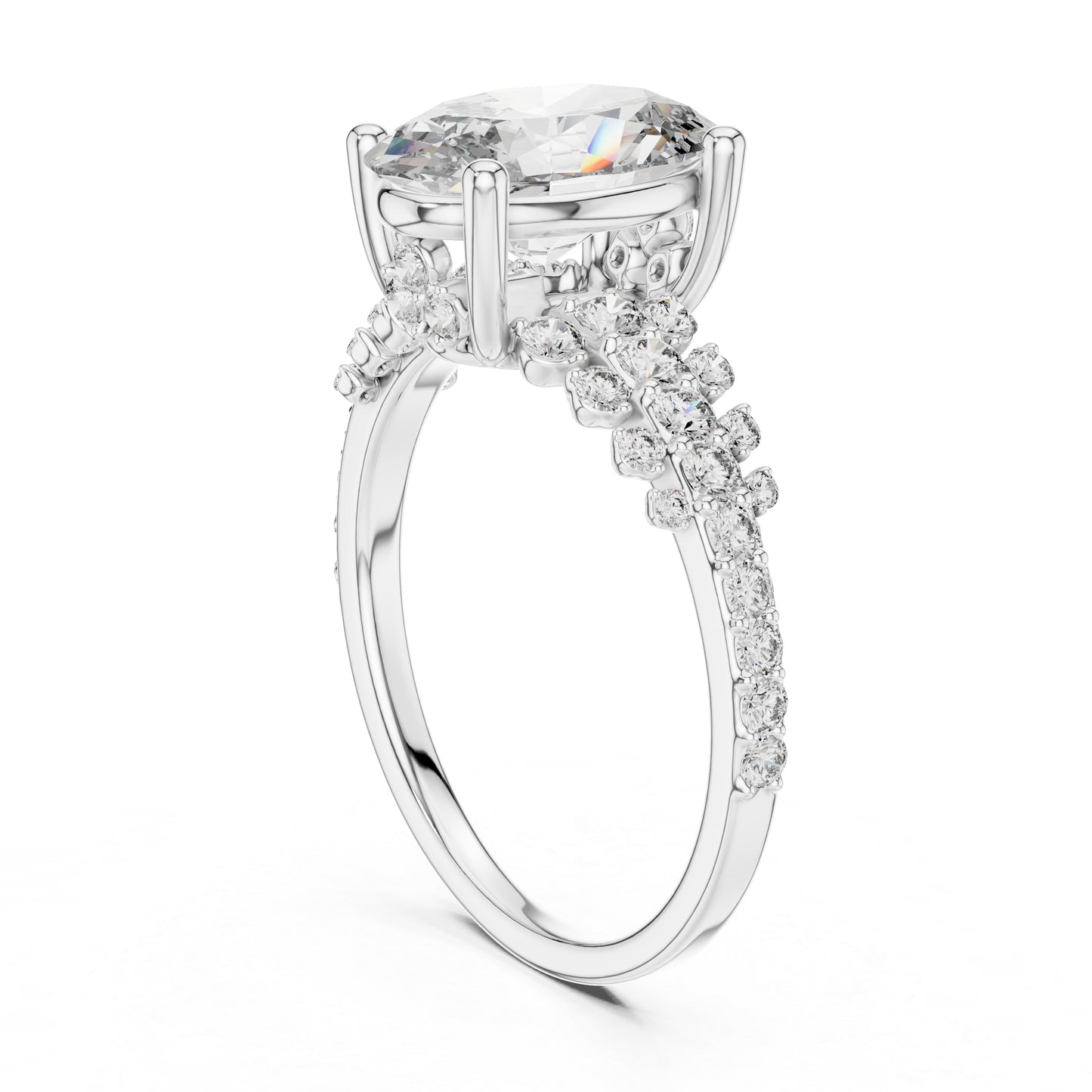 Pure Carat 14K Yellow Gold Stud Ring with Oval & Round Lab-Grown Diamonds – Daily Wear