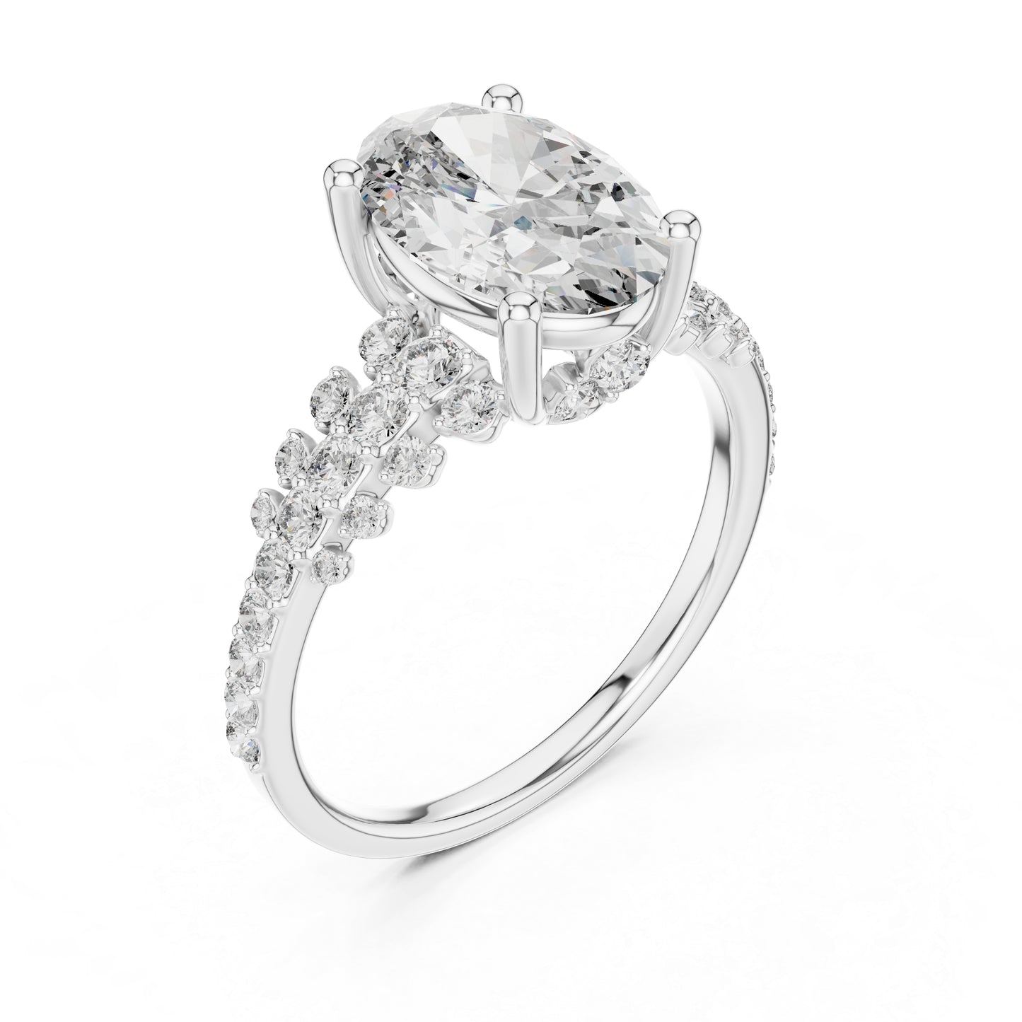 Pure Carat 14K Yellow Gold Stud Ring with Oval & Round Lab-Grown Diamonds – Daily Wear