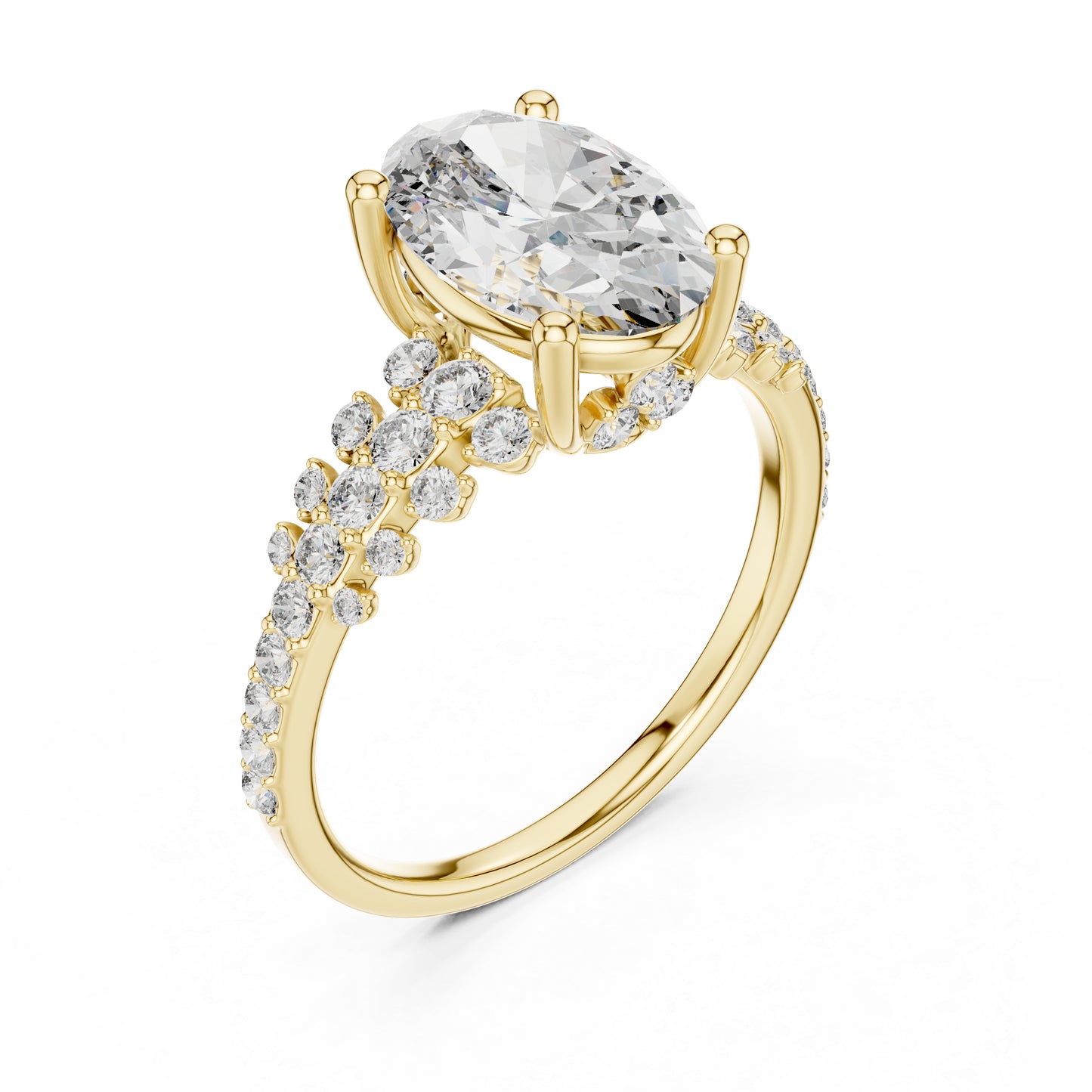 Pure Carat 14K Yellow Gold Stud Ring with Oval & Round Lab-Grown Diamonds – Daily Wear