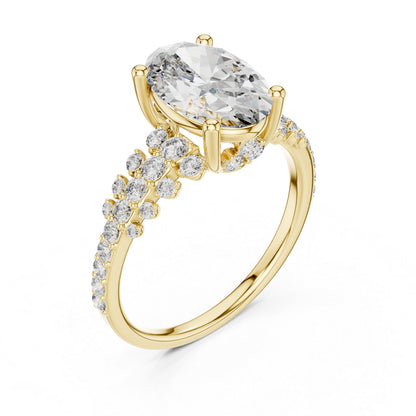 Pure Carat 14K Yellow Gold Stud Ring with Oval & Round Lab-Grown Diamonds – Daily Wear