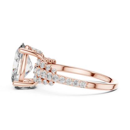 Pure Carat 14K Yellow Gold Stud Ring with Oval & Round Lab-Grown Diamonds – Daily Wear