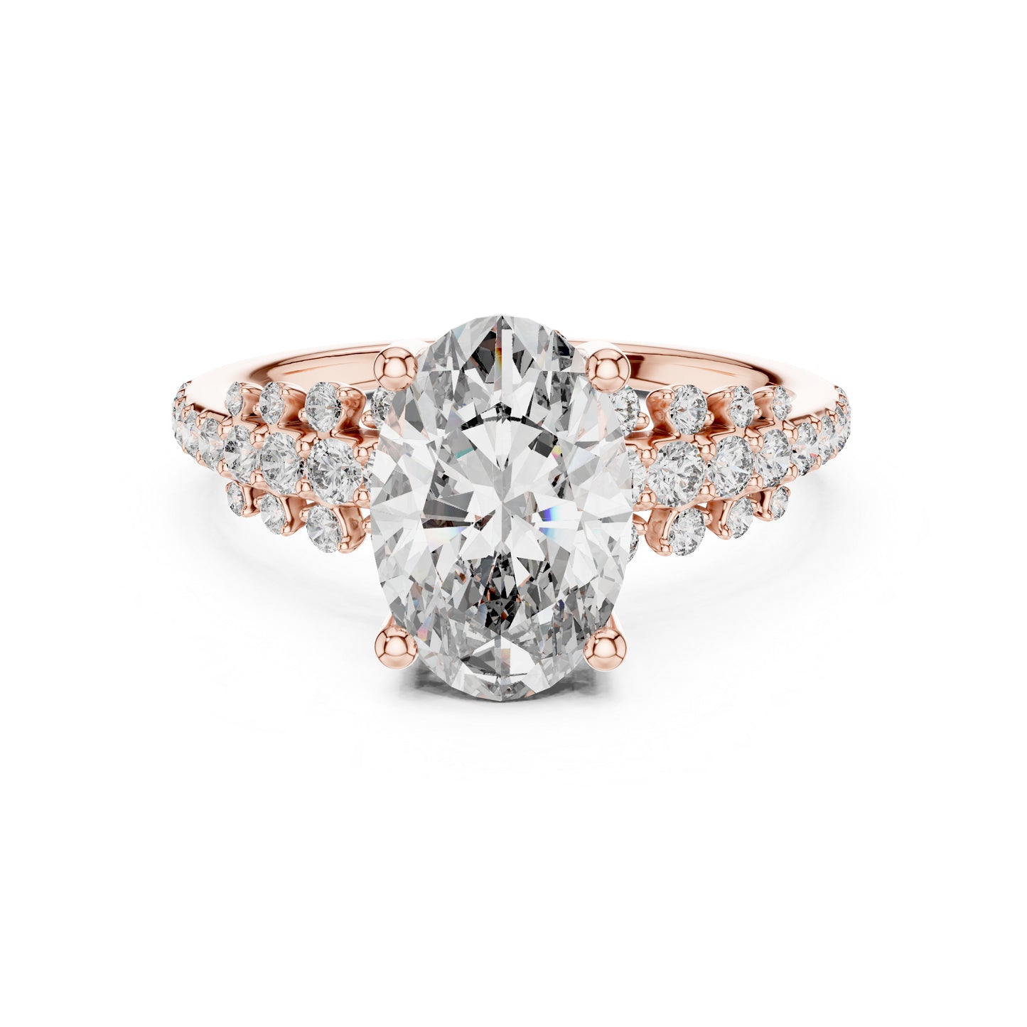 Pure Carat 14K Yellow Gold Stud Ring with Oval & Round Lab-Grown Diamonds – Daily Wear