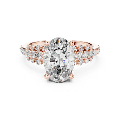 Pure Carat 14K Yellow Gold Stud Ring with Oval & Round Lab-Grown Diamonds – Daily Wear