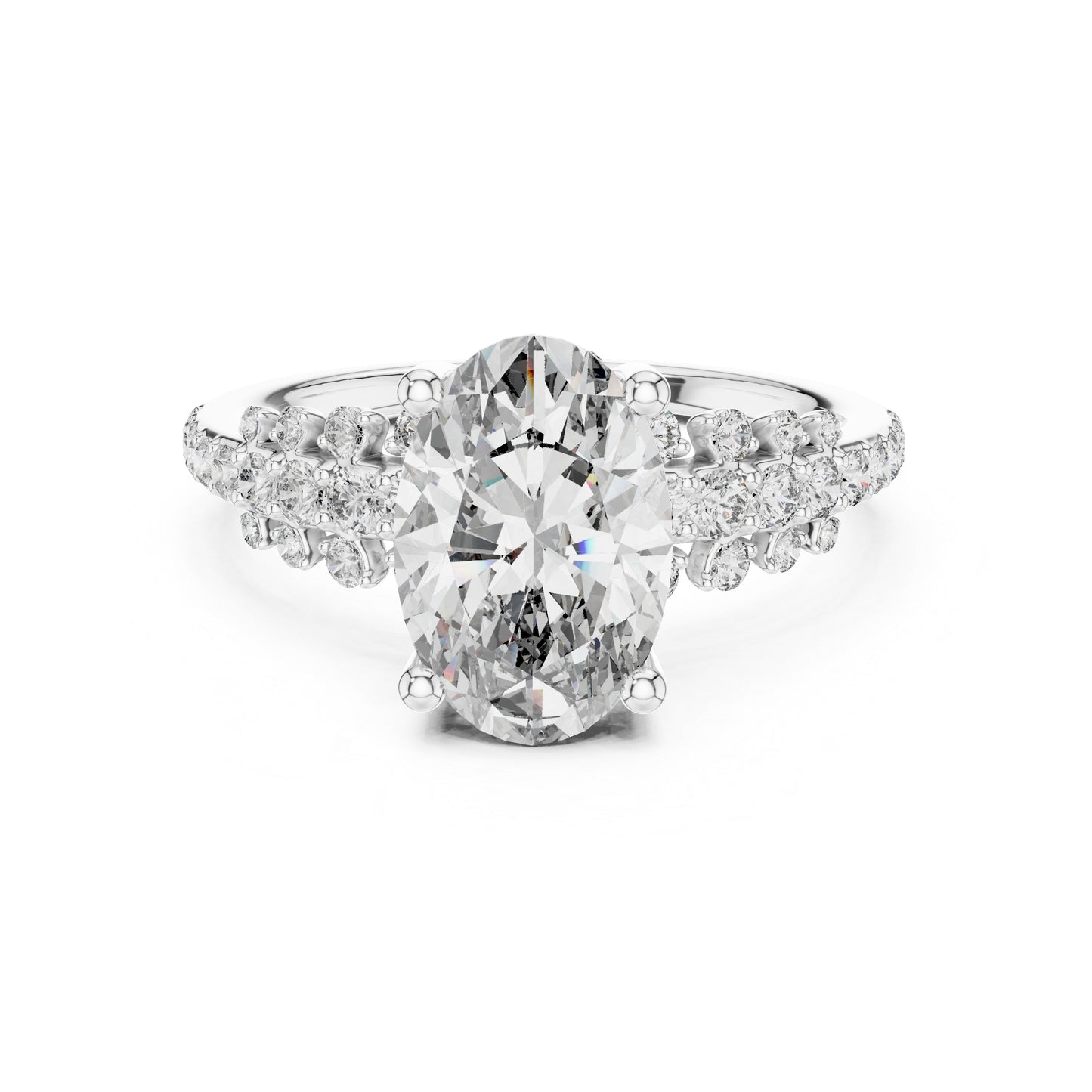 Pure Carat 14K Yellow Gold Stud Ring with Oval & Round Lab-Grown Diamonds – Daily Wear