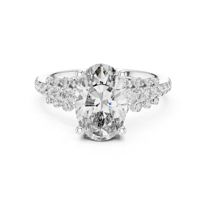 Pure Carat 14K Yellow Gold Stud Ring with Oval & Round Lab-Grown Diamonds – Daily Wear