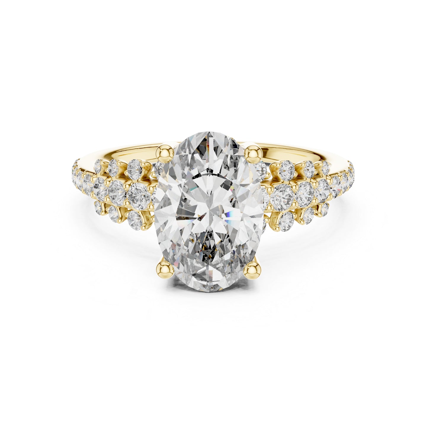 Pure Carat 14K Yellow Gold Stud Ring with Oval & Round Lab-Grown Diamonds – Daily Wear