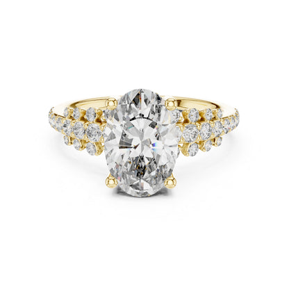 Pure Carat 14K Yellow Gold Stud Ring with Oval & Round Lab-Grown Diamonds – Daily Wear