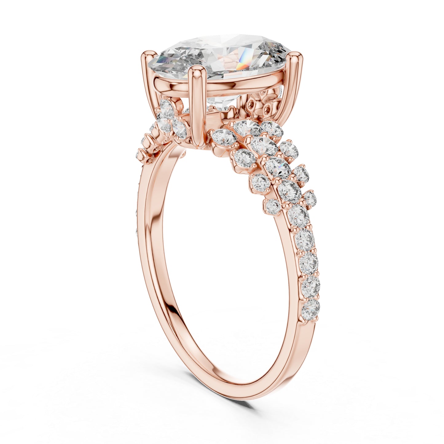 Pure Carat 14K Yellow Gold Stud Ring with Oval & Round Lab-Grown Diamonds – Daily Wear