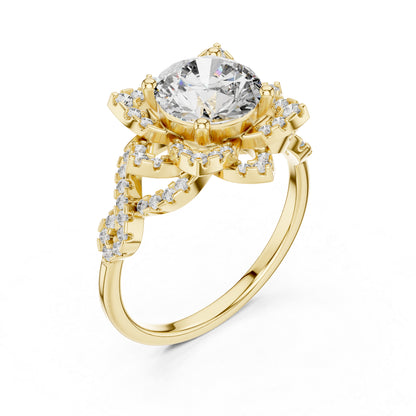 Pure Carat 14K Rose Gold Office Wear Ring with Round Lab-Grown Diamond
