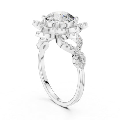 Pure Carat 14K Rose Gold Office Wear Ring with Round Lab-Grown Diamond