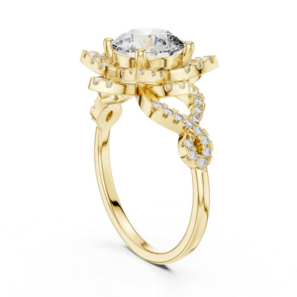 Pure Carat 14K Rose Gold Office Wear Ring with Round Lab-Grown Diamond
