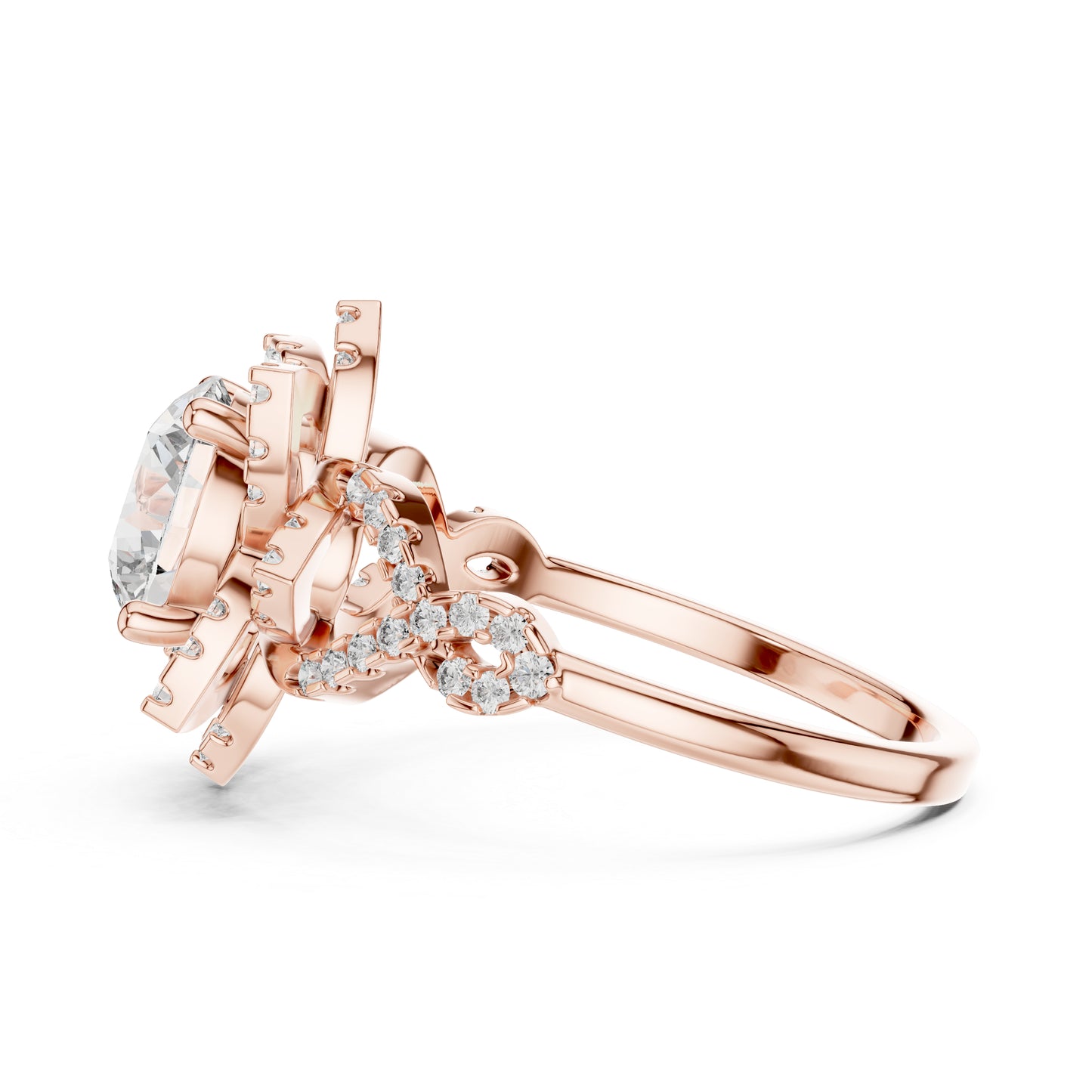 Pure Carat 14K Rose Gold Office Wear Ring with Round Lab-Grown Diamond