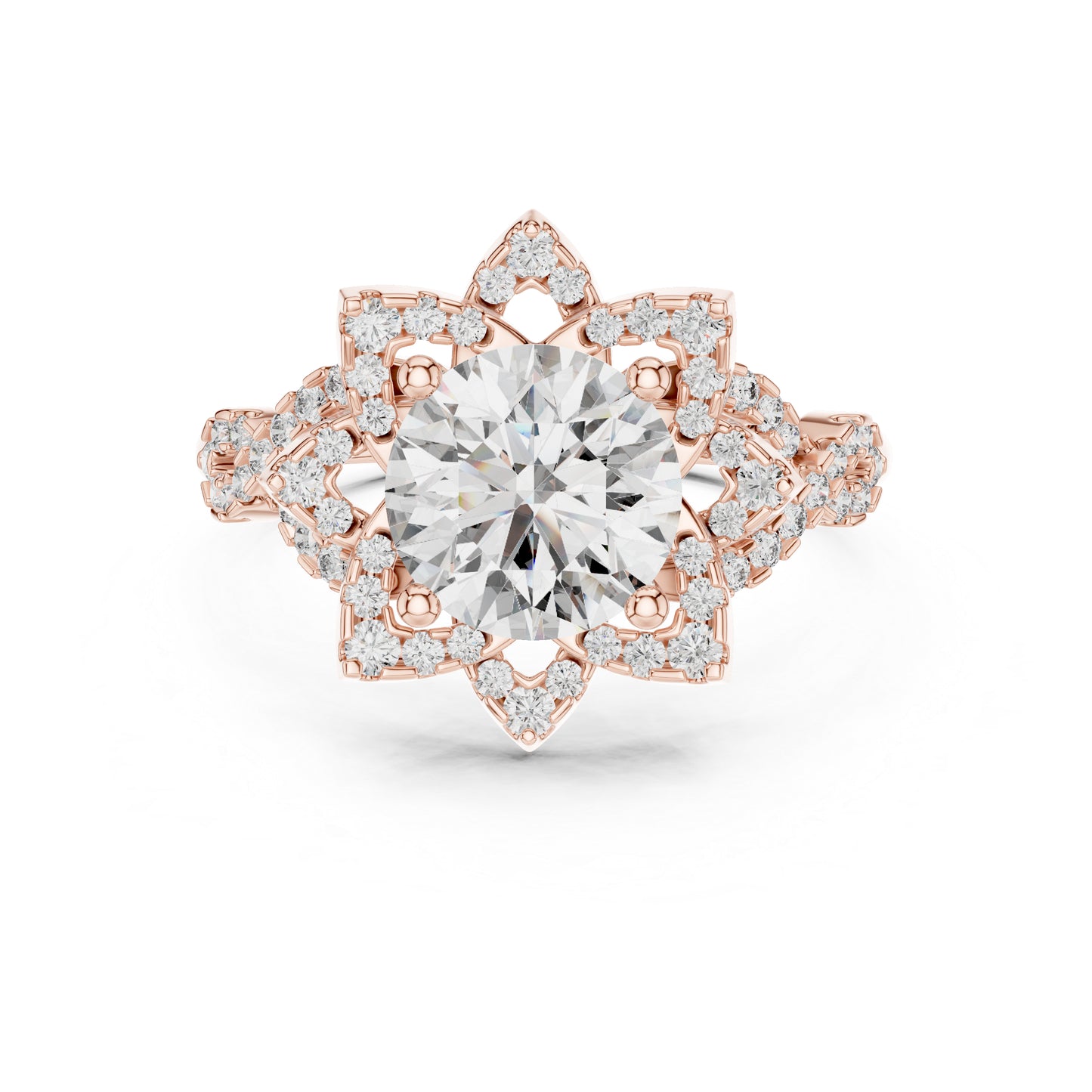 Pure Carat 14K Rose Gold Office Wear Ring with Round Lab-Grown Diamond