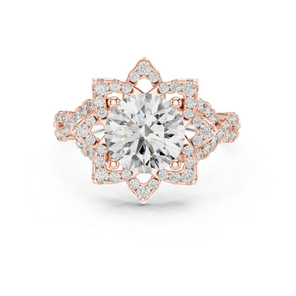 Pure Carat 14K Rose Gold Office Wear Ring with Round Lab-Grown Diamond
