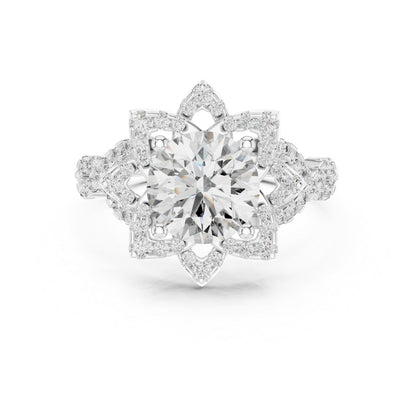 Pure Carat 14K Rose Gold Office Wear Ring with Round Lab-Grown Diamond
