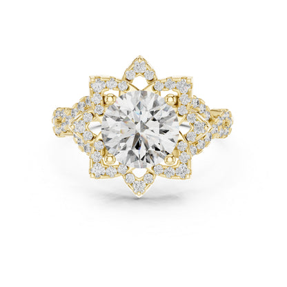Pure Carat 14K Rose Gold Office Wear Ring with Round Lab-Grown Diamond