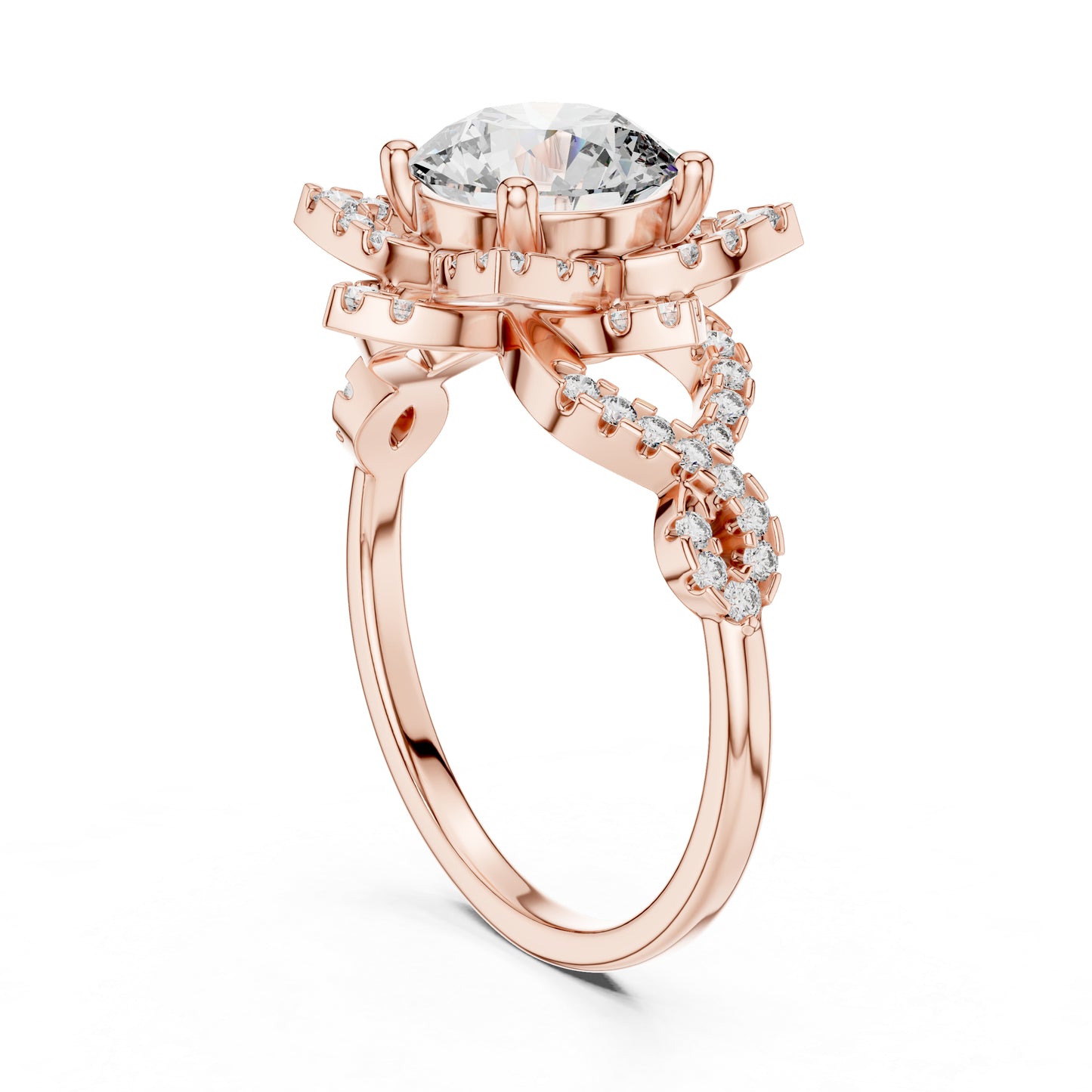 Pure Carat 14K Rose Gold Office Wear Ring with Round Lab-Grown Diamond