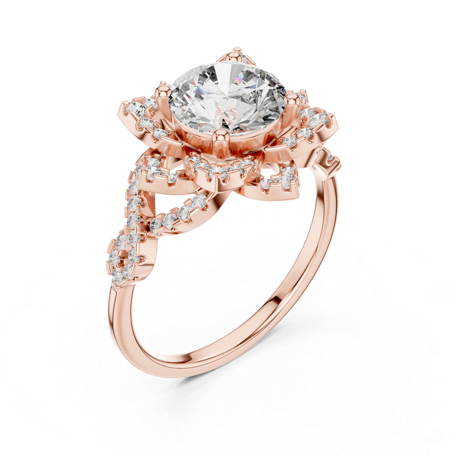 Pure Carat 14K Rose Gold Office Wear Ring with Round Lab-Grown Diamond