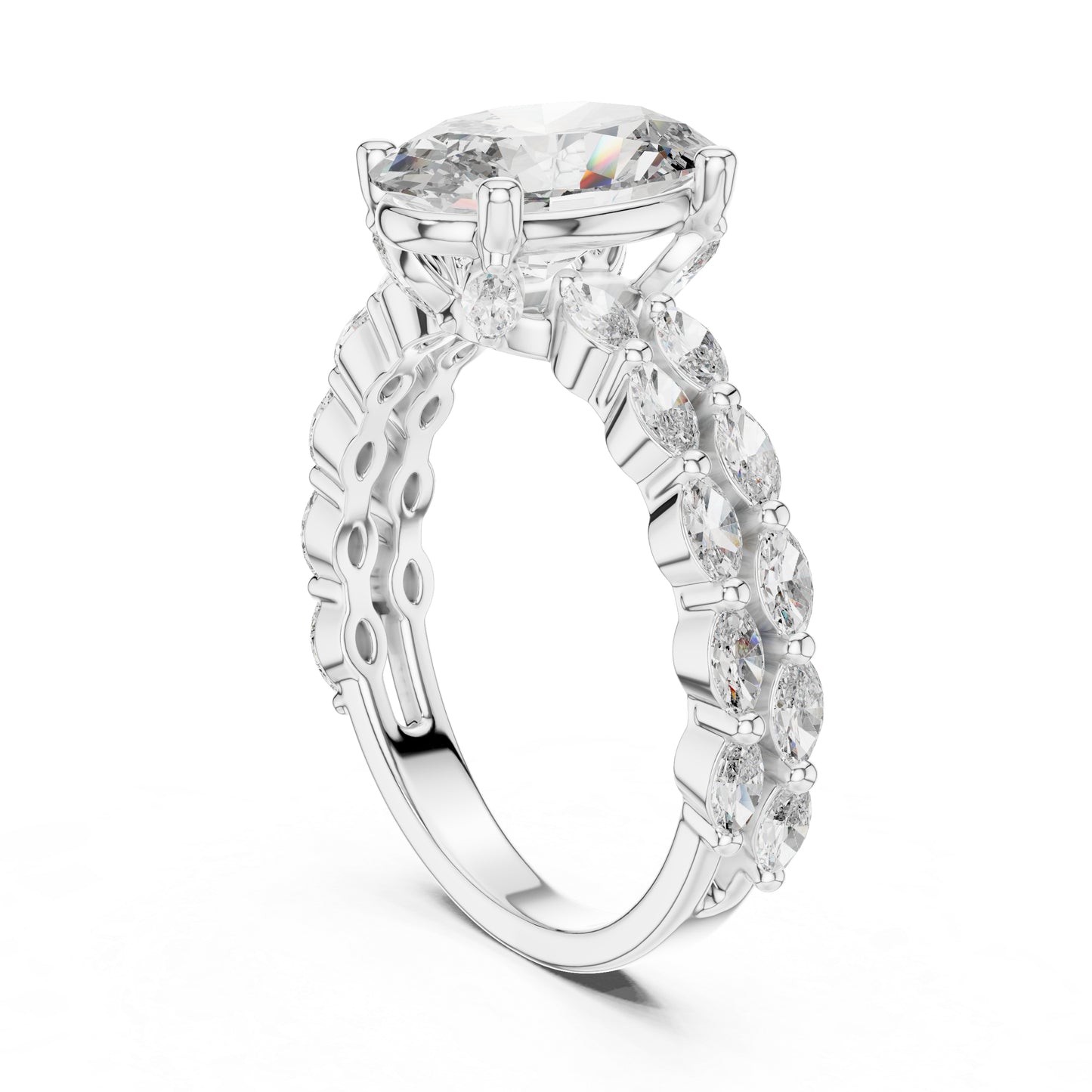 14K White Gold Marquise & Oval Lab-Grown Diamond Engagement Ring for Women - Pure Carat