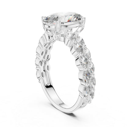 14K White Gold Marquise & Oval Lab-Grown Diamond Engagement Ring for Women - Pure Carat