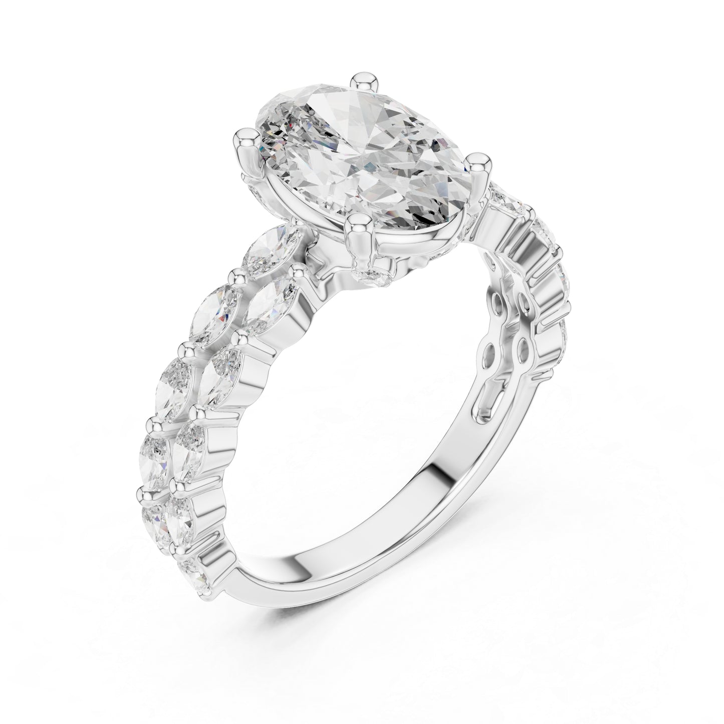 14K White Gold Marquise & Oval Lab-Grown Diamond Engagement Ring for Women - Pure Carat