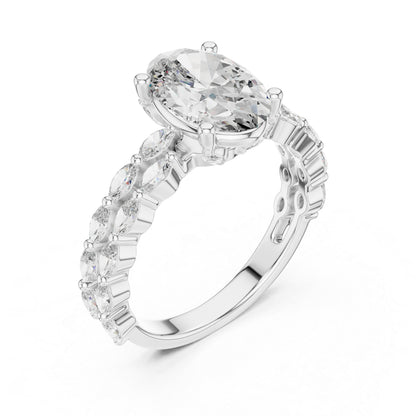 14K White Gold Marquise & Oval Lab-Grown Diamond Engagement Ring for Women - Pure Carat