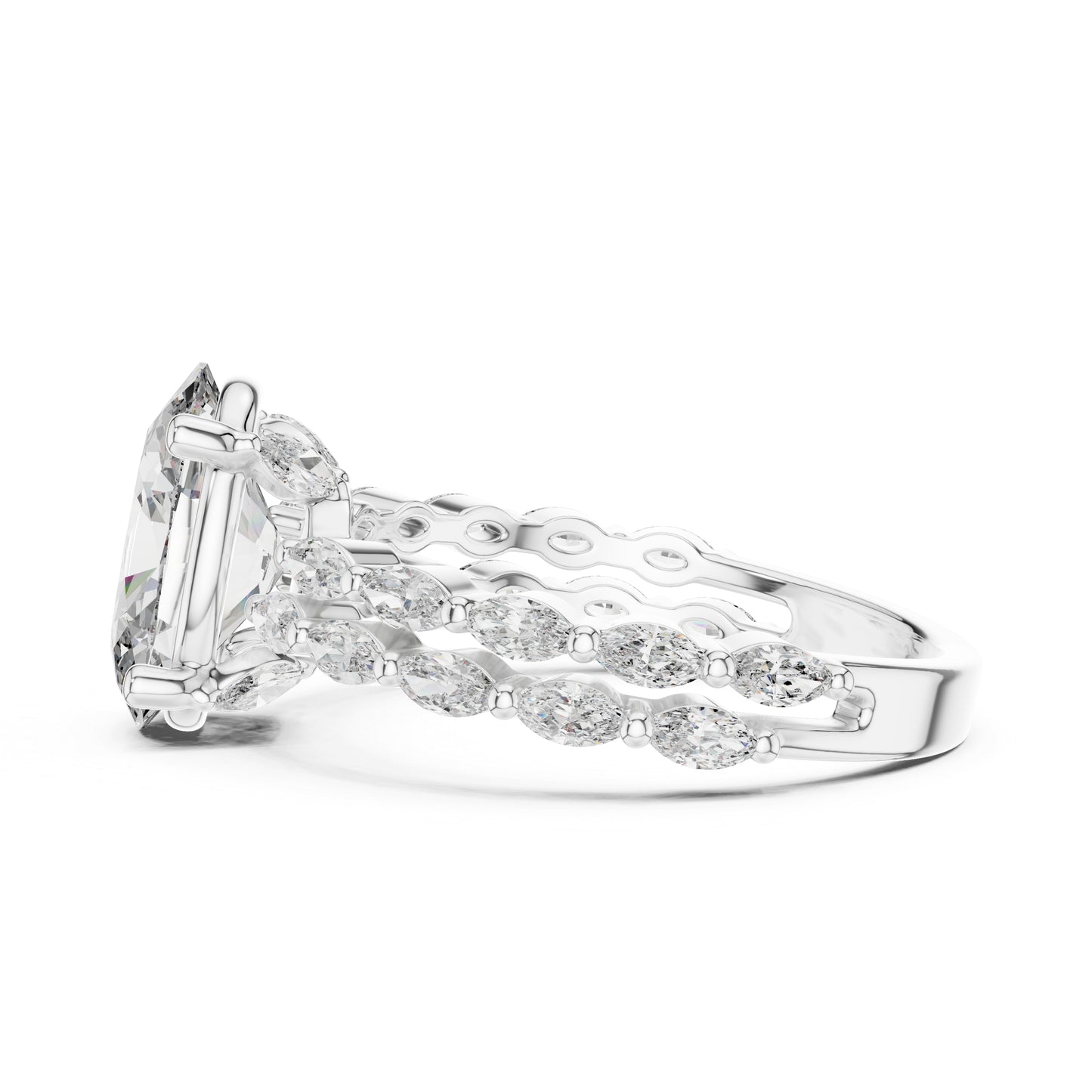 14K White Gold Marquise & Oval Lab-Grown Diamond Engagement Ring for Women - Pure Carat
