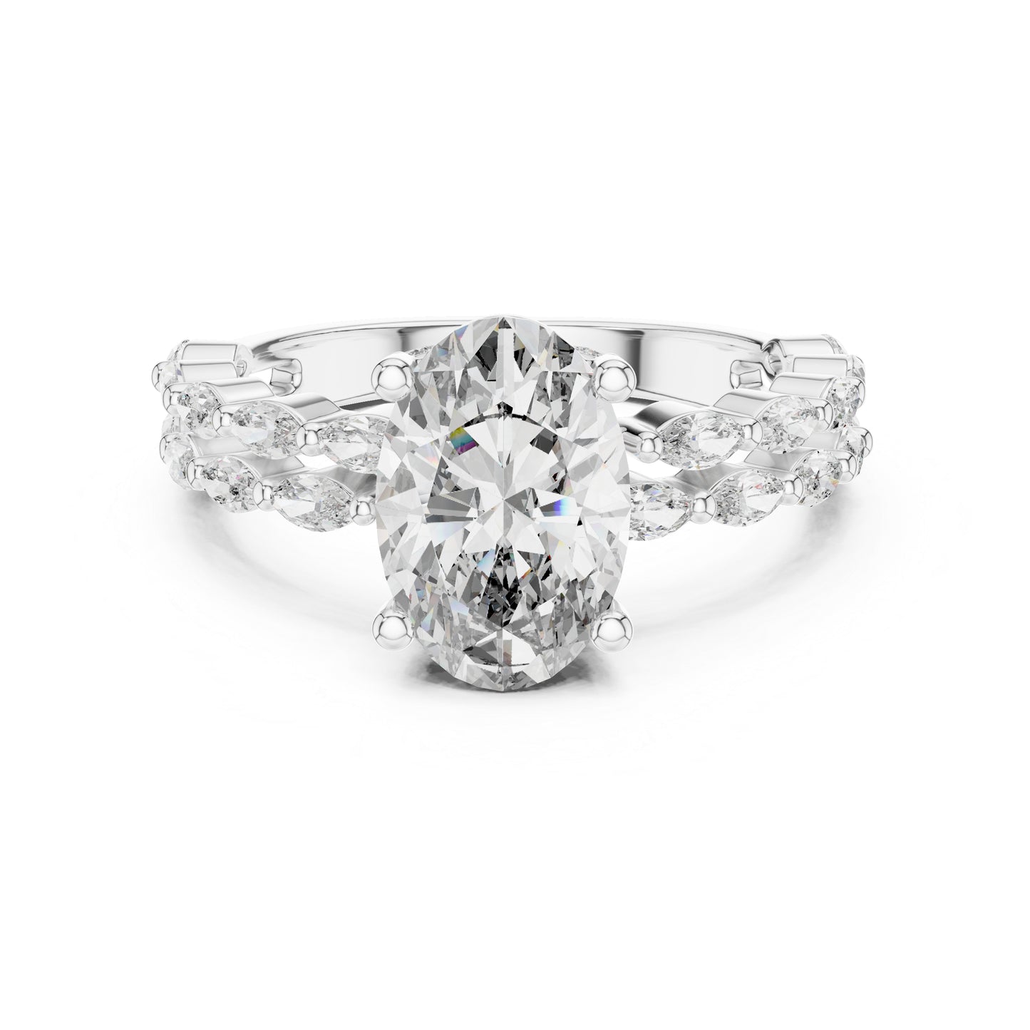 14K White Gold Marquise & Oval Lab-Grown Diamond Engagement Ring for Women - Pure Carat