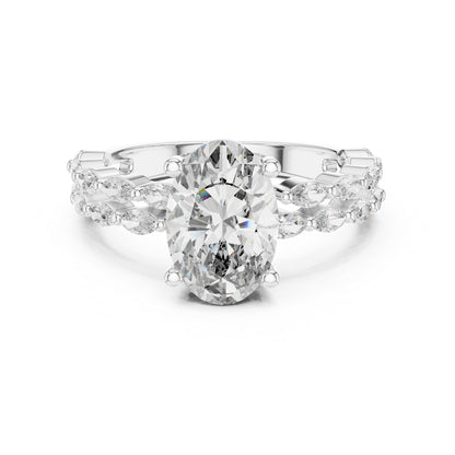 14K White Gold Marquise & Oval Lab-Grown Diamond Engagement Ring for Women - Pure Carat
