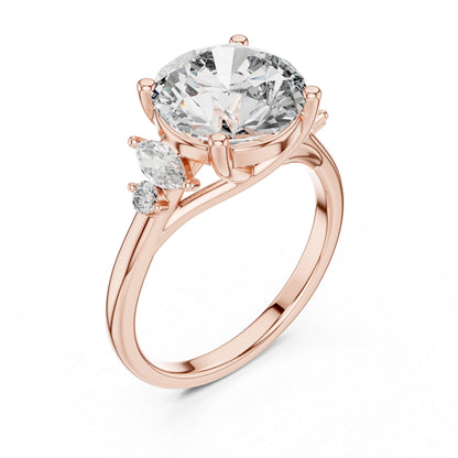 Pure Carat 18K Rose Gold Office Wear Ring with Marquise & Round Lab-Grown Diamonds