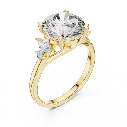Pure Carat 18K Rose Gold Office Wear Ring with Marquise & Round Lab-Grown Diamonds