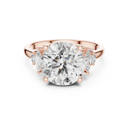 Pure Carat 18K Rose Gold Office Wear Ring with Marquise & Round Lab-Grown Diamonds