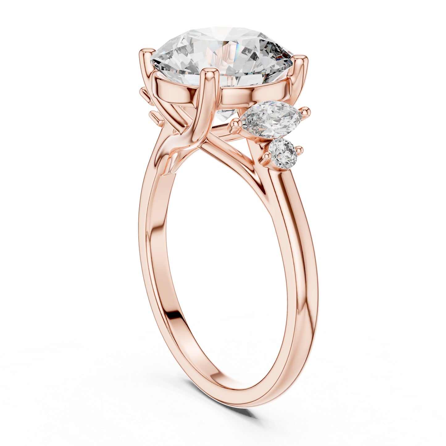 Pure Carat 18K Rose Gold Office Wear Ring with Marquise & Round Lab-Grown Diamonds