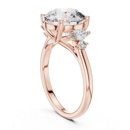 Pure Carat 18K Rose Gold Office Wear Ring with Marquise & Round Lab-Grown Diamonds