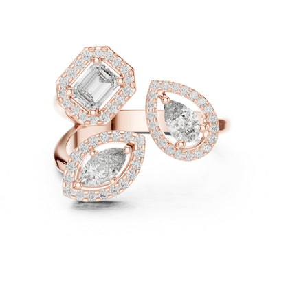 18K Rose Gold Emerald/Marquise/Round Lab-Grown Diamond Stud Ring for Women | Pure Carat