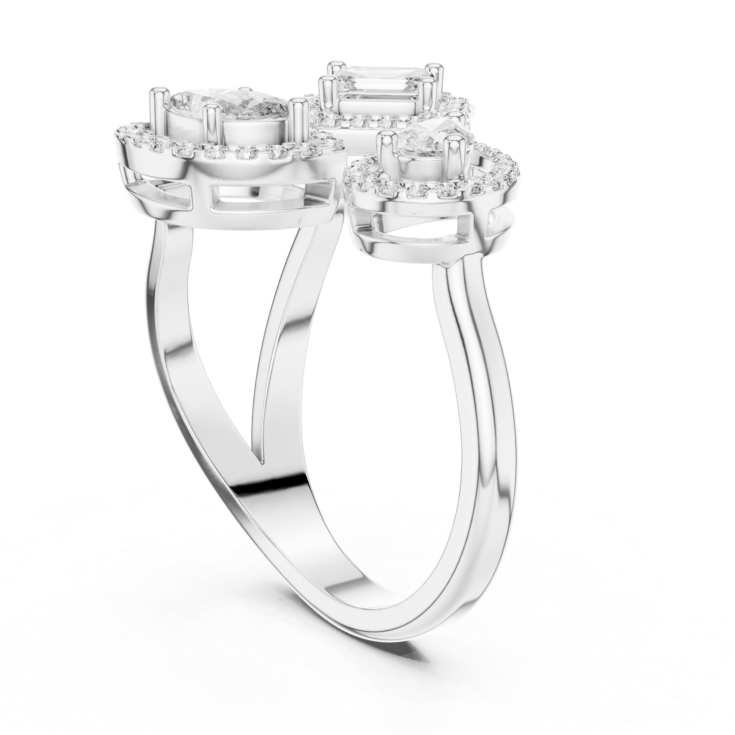 18K Rose Gold Emerald/Marquise/Round Lab-Grown Diamond Stud Ring for Women | Pure Carat