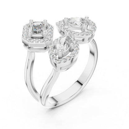 18K Rose Gold Emerald/Marquise/Round Lab-Grown Diamond Stud Ring for Women | Pure Carat