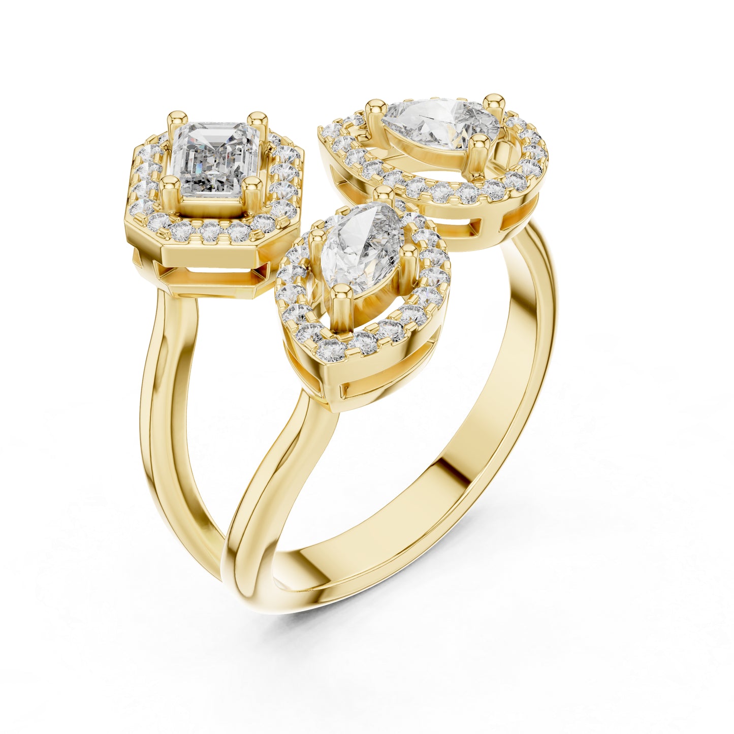 18K Rose Gold Emerald/Marquise/Round Lab-Grown Diamond Stud Ring for Women | Pure Carat