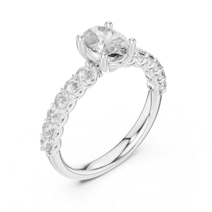18K White Gold Oval & Round Lab-Grown Diamond Ring for Women | Office Wear | Pure Carat